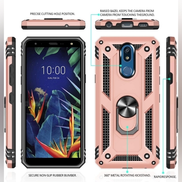 Gritup Metal Ring Kickstand Armor Cover Phone Case for LG K40, LG Solo Rose Gold - Picture 2 of 10